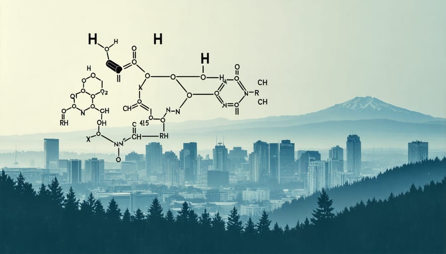 Urban landscape in Canada with an overlay of the THCA chemical structure indicating its influence